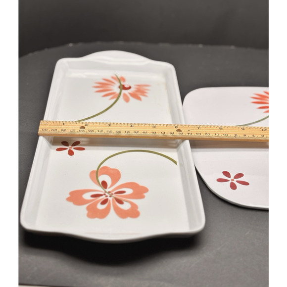 Pretty CORELLE Coordinates PRETTY PINK Pattern Tidbit Tray & Heat Pad Trivet - Picture 4 of 12